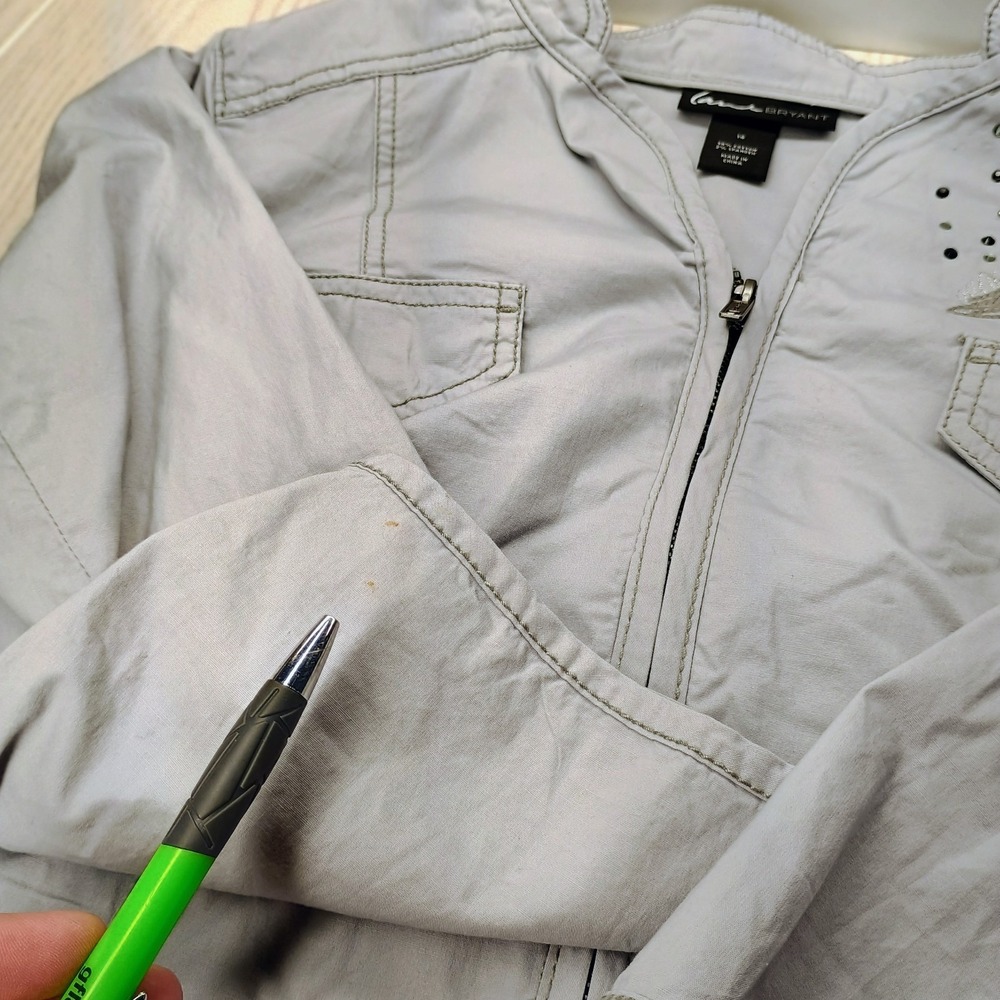 Lane Bryant Stretch Blazer‎ Jacket Womens Size 14 Gray Cotton Full Zip Beaded - Picture 7 of 13